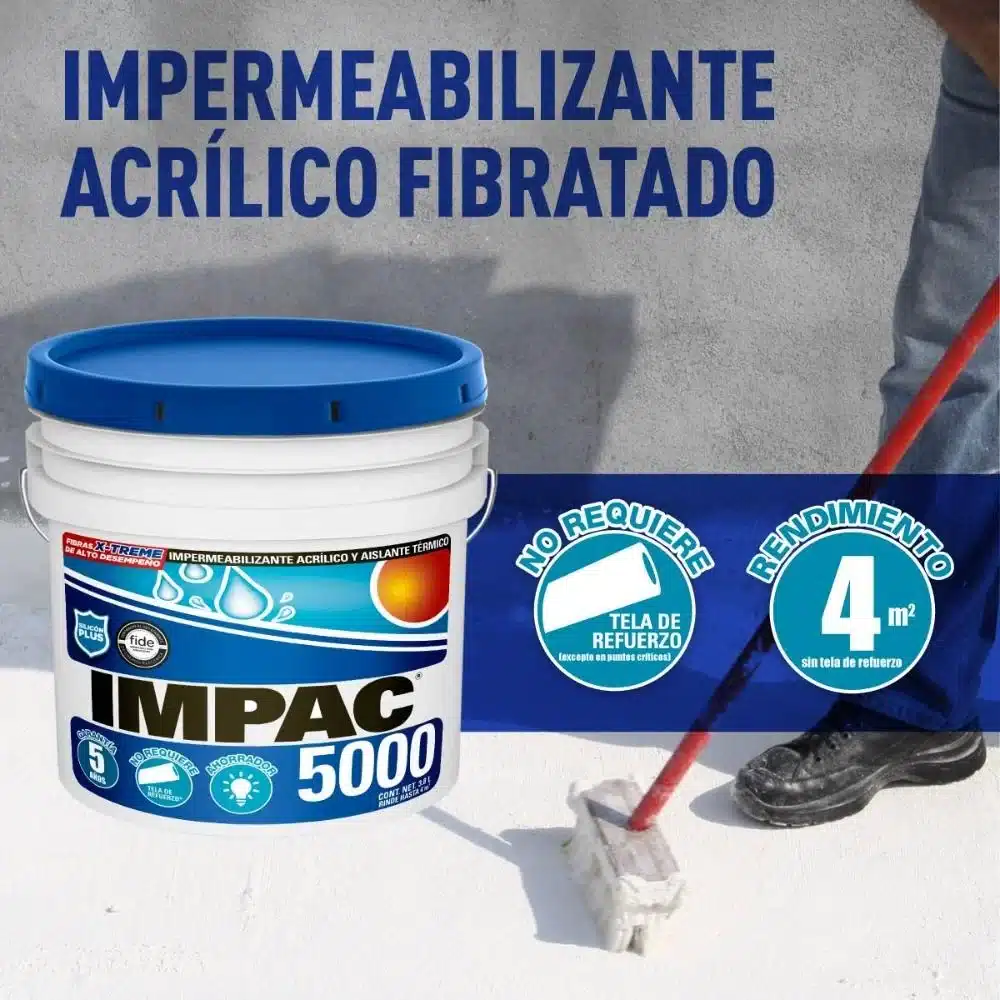IMPERMEABILIZANTE ACRÍLICO FIBRATADO BLANCO 5 AÑOS IMPAC 5000 3.8 L - Imagen 3